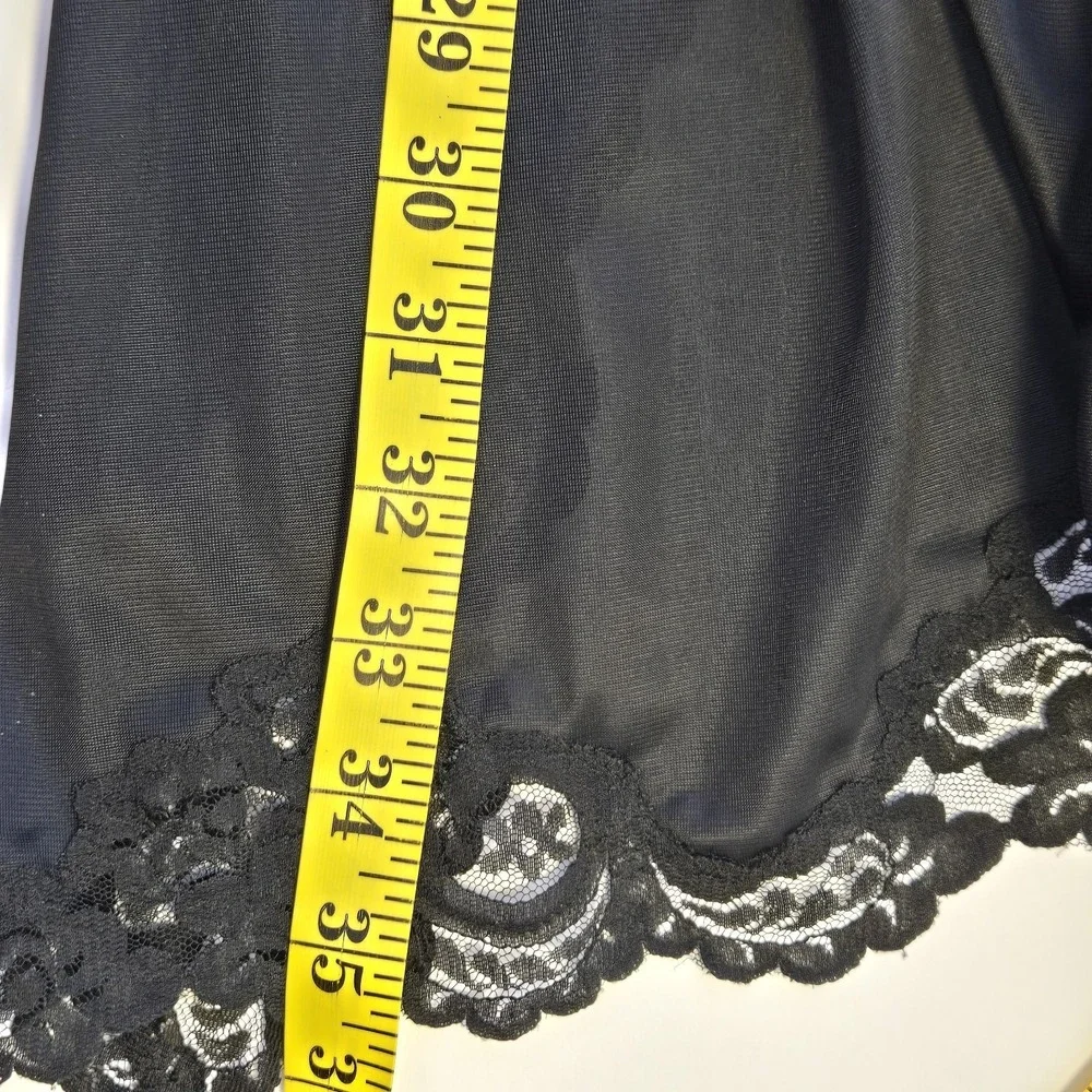 Kayser Vtg Black Long Half Slip‎ Size S Side Slit Lace Trim Made In USA Lingerie